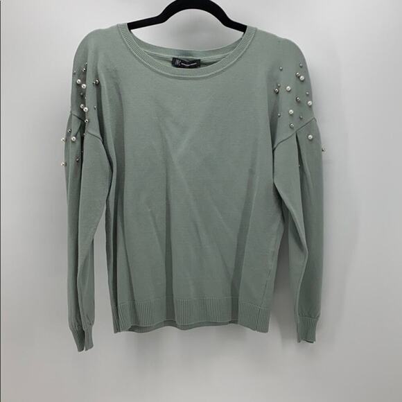 INC International Concepts Mint Pearl Detail balloon sleeve holiday Top sz S - Picture 2 of 8
